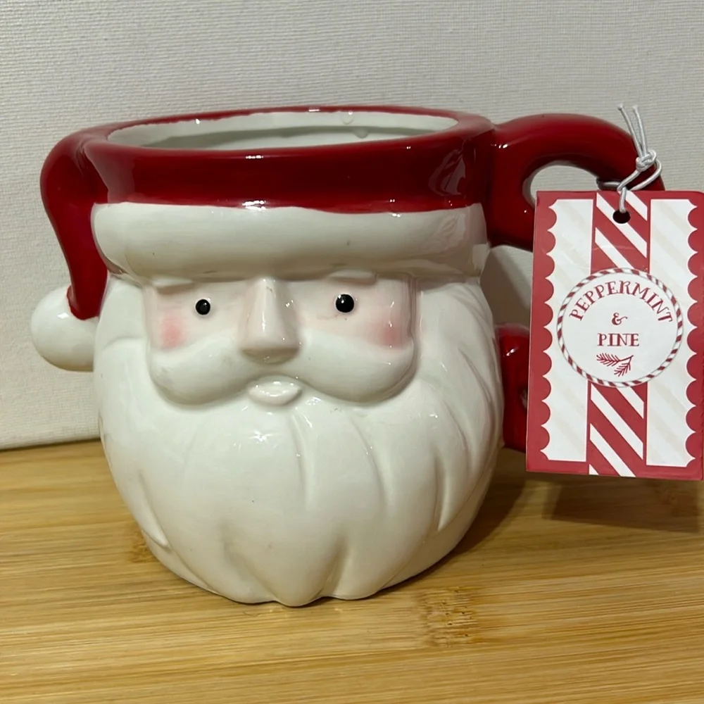 Peppermint & Pine Christmas Santa Claus Coffee Mug Whimsy Hand Painted 18oz. NWT